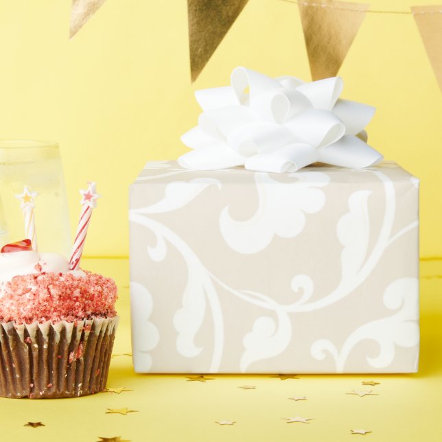 Elegant girly beige floral pattern monogram wrapping paper (Birthday Party)