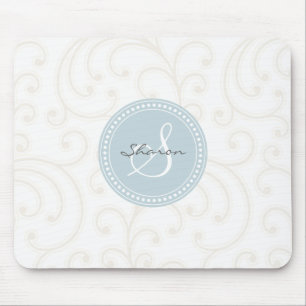 Elegant girly beige white floral pattern monogram mouse mat