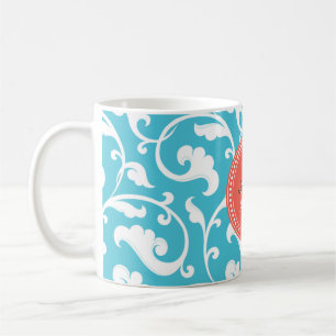 Elegant girly blue floral pattern monogram coffee mug