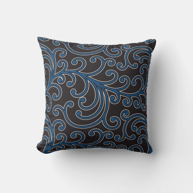 Elegant girly blue floral pattern monogram cushion (Front)