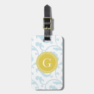 Elegant girly blue floral pattern monogram luggage tag