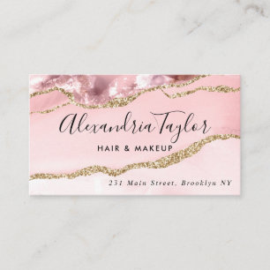 Elegant Girly Blush Pink Gold Glitter Marble Agate Business Card