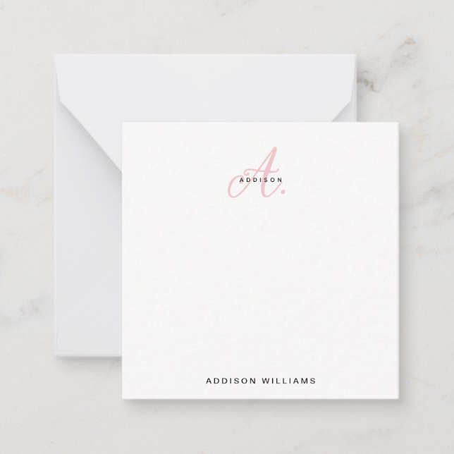 Elegant Girly Blush Pink Script Monogram Card (Front)