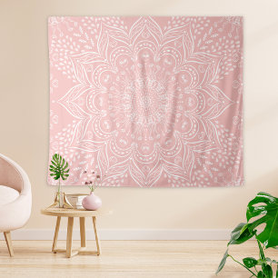 Elegant Girly Boho Light Pink Mandala Tapestry