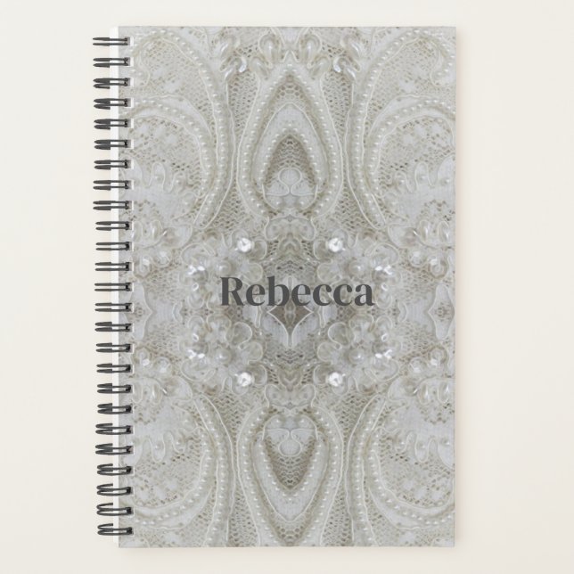 elegant girly chic gray cream beige white  floral planner (Front)