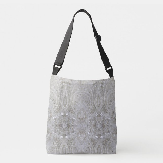 elegant girly chic grey cream beige white  floral crossbody bag (Front)