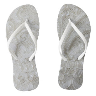 elegant girly chic grey cream beige white  floral flip flops