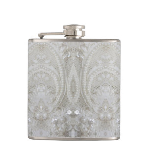 elegant girly chic grey cream beige white  floral hip flask