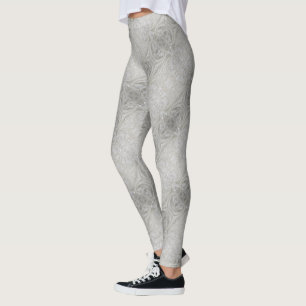 elegant girly chic grey cream beige white  floral leggings