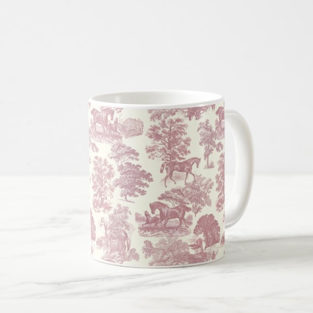 Elegant Girly Chic Pink Horses Trees Toile  Coffee Mug (Front Right)