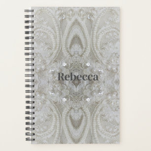 elegant girly chic white rhinestone pearl lace planner