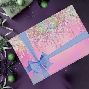 Elegant girly dripping faux pink glitter  wrapping paper sheet