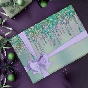 Elegant girly dripping faux turquoise glitter wrapping paper sheet