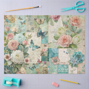 Elegant Girly Ephemera Cottagecore Floral Collage Tissue Paper