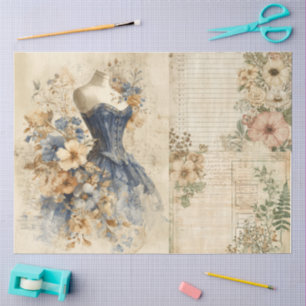 Elegant Girly Ephemera Cottagecore Floral Collage Tissue Paper