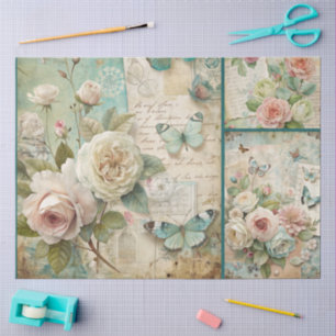 Elegant Girly Ephemera Cottagecore Floral Collage Tissue Paper