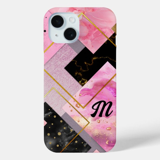 Elegant girly faux Glitter pink black geometric Case-Mate iPhone Case (Back)