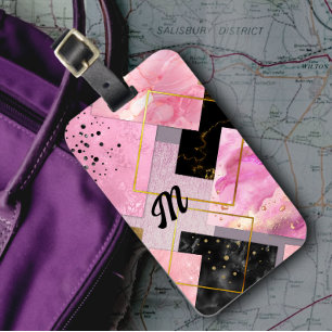 Elegant girly faux Glitter pink black geometric Luggage Tag