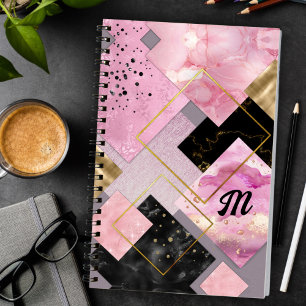 Elegant girly faux Glitter pink black geometric Notebook