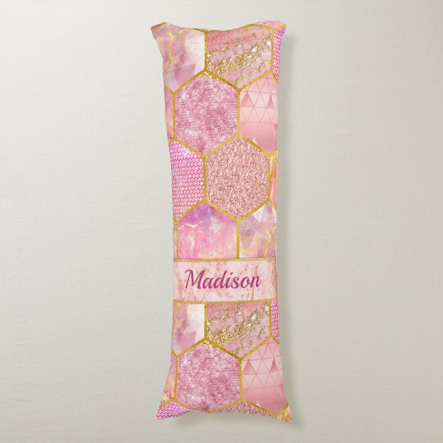 Elegant girly faux Glitter rose gold geometric Body Cushion (Front Vertical)