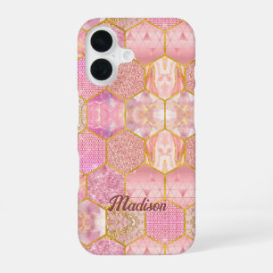 Elegant girly faux Glitter rose gold geometric iPhone 16 Case