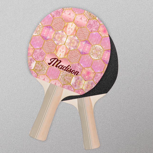 Elegant girly faux Glitter rose gold geometric Ping Pong Paddle (Creator Uploaded)