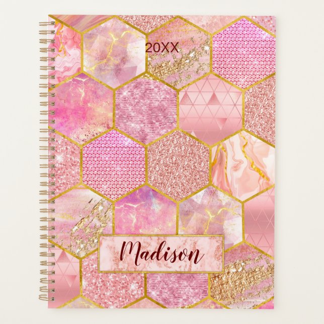 Elegant girly faux Glitter rose gold geometric Planner (Front)