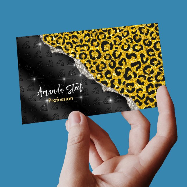 Elegant girly faux gold glitter animal print 	Magnetic business card (Creator Uploaded)