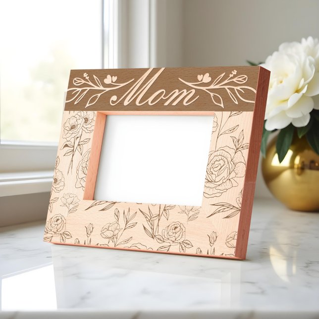 Elegant Girly Floral & Foliage Pattern Mum Etched Frames (Elegant Girly Floral & Foliage Pattern Mom Etched Frames)