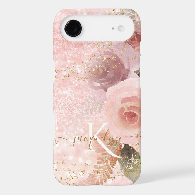 Elegant Girly Floral Pink Glitter Gold Stars Name Case-Mate Samsung Galaxy Case (Back)