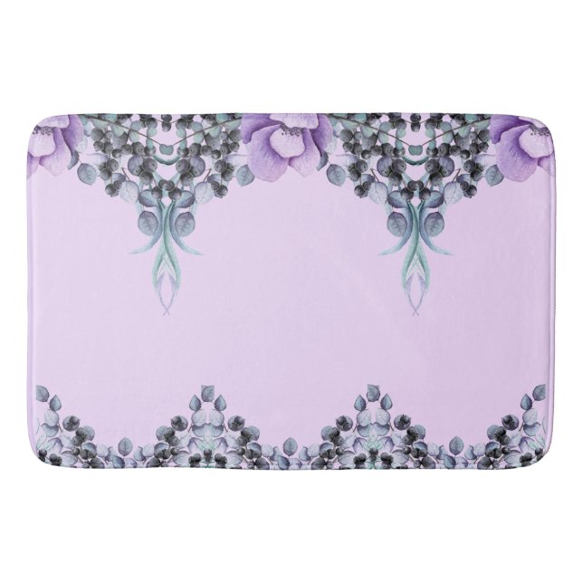 Elegant Girly Floral Purple Berry Baby Nursery Bath Mat (Front)