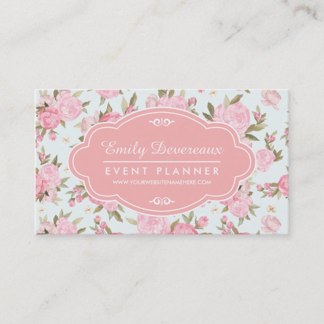 Elegant Girly Floral Vintage Personalised Business Card (Front)