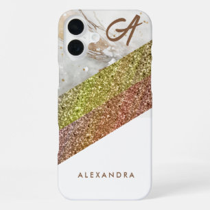 Elegant girly gold glitter white marble gold iPhone 16 plus case