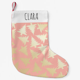 Elegant GIrly Gold & Pink Christmas Tree Pattern Small Christmas Stocking