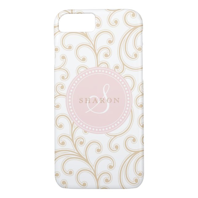 Elegant girly gold pink floral pattern monogram Case-Mate iPhone case (Back)