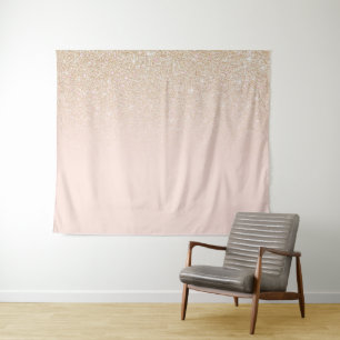 Elegant Girly Gold Rose Pink Glitter Ombre Tapestry