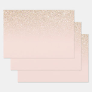 Elegant Girly Gold Rose Pink Glitter Ombre Wrapping Paper Sheet