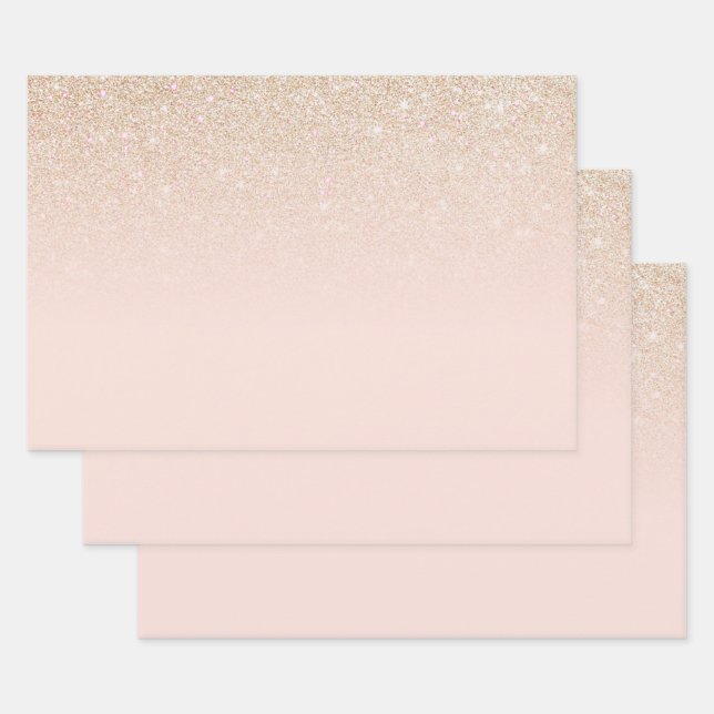 Elegant Girly Gold Rose Pink Glitter Ombre Wrapping Paper Sheet (Set)