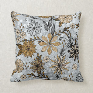 Elegant Girly Gold & Silver Glitter Floral Design Cushion