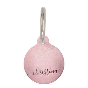 Elegant girly gradient pink rose gold glitter pet tag