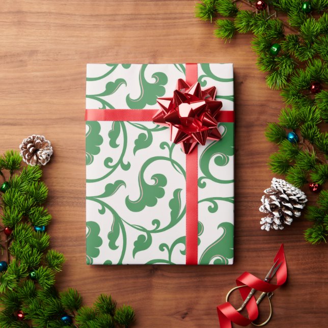 Elegant girly green floral pattern monogram wrapping paper (Holiday Gift)
