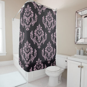 Elegant Girly Grey Pink Big Bold Damask Pattern Shower Curtain