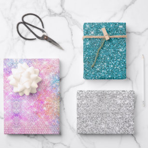 Elegant girly iridescent faux rhinestones unicorn wrapping paper sheet