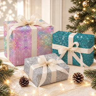Elegant girly iridescent faux rhinestones unicorn wrapping paper sheet