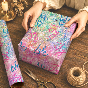 Elegant girly iridescent glitter unicorn rainbow wrapping paper