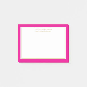 Elegant Girly Magenta Gold Border Personalised Post-it Notes