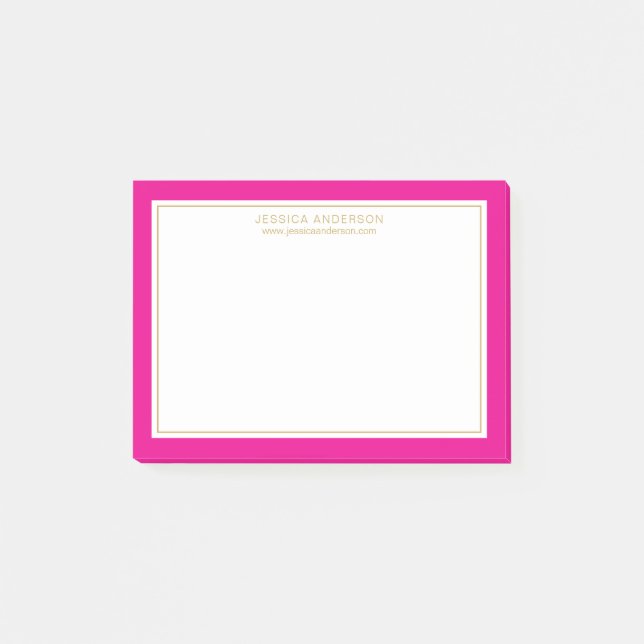 Elegant Girly Magenta Gold Border Personalised Post-it Notes (Front)