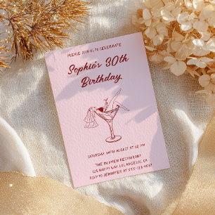 Elegant Girly Martini Pink Cocktail 30th Birthday  Invitation