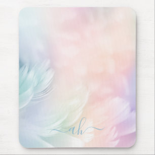 Elegant Girly Monogrammed Pastel Rainbow Feather Mouse Mat