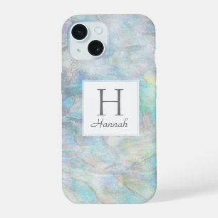 Elegant Girly Opal Watercolor Pattern Monogram iPhone 15 Case